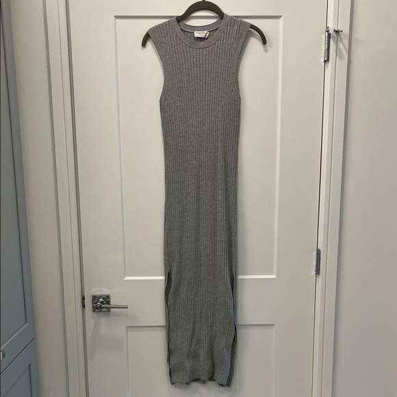Frame Denim Heather Grey Rib Ribbed Knit Stretch Side Slit Midi Dress (size XS) - Picture 3 of 8